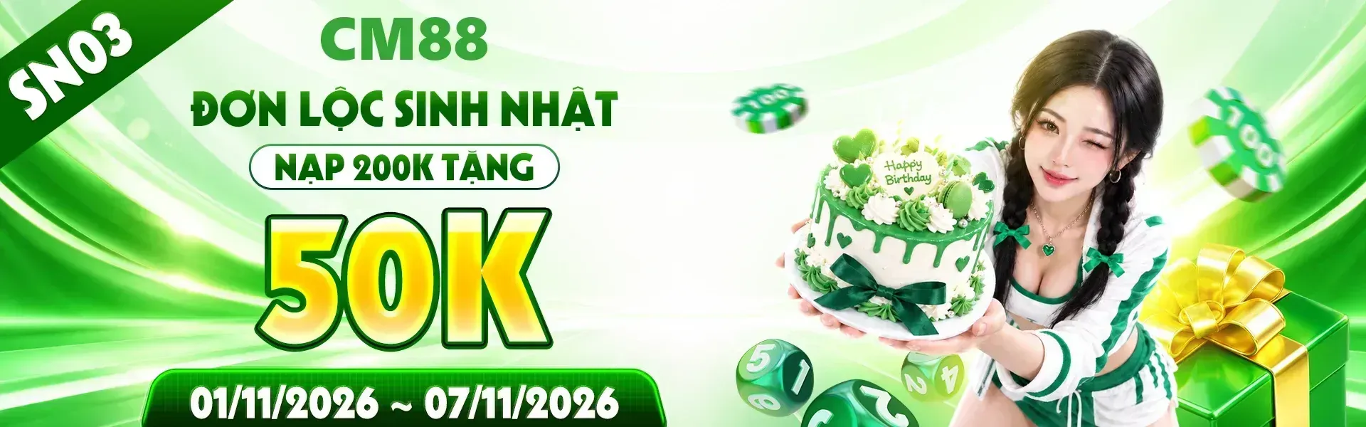 3. Sinh nhật CM88 thêm sôi động với hàng loạt phần thưởng dành tặng hội viên. Nhanh tay tạo tài khoản và tham gia chương trình để khám phá những quà tặng đặc biệt.